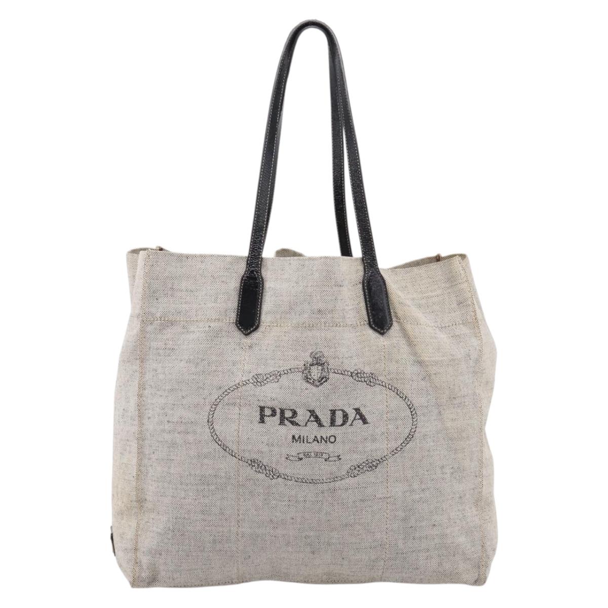 PRADA Tote Bag Canvas Gray Auth 200676