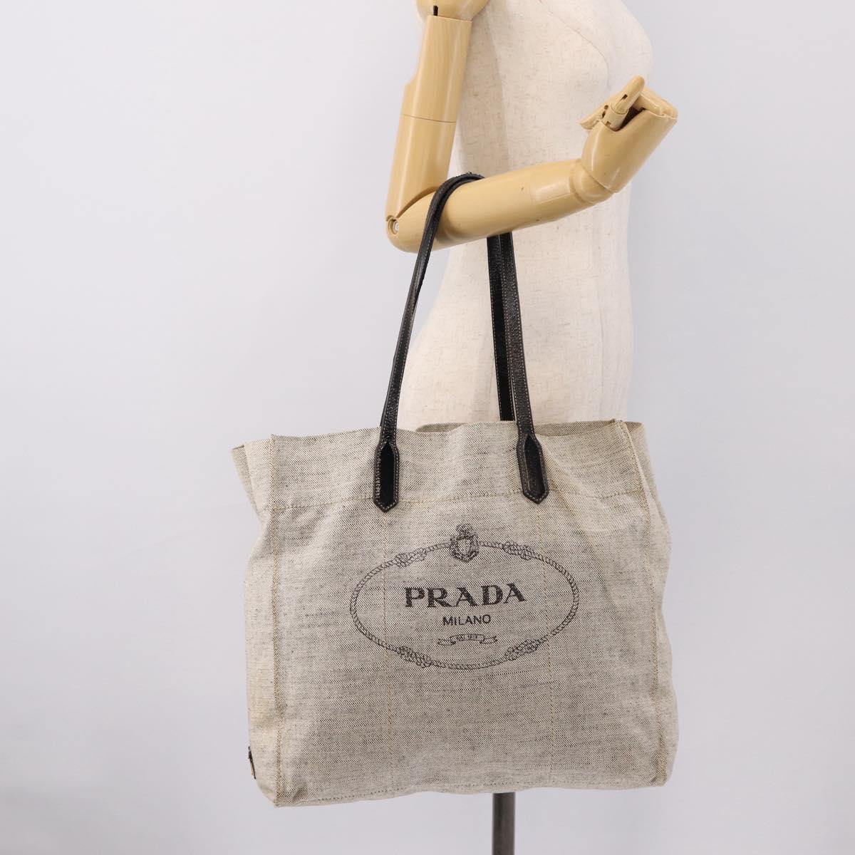 PRADA Tote Bag Canvas Gray Auth 200676