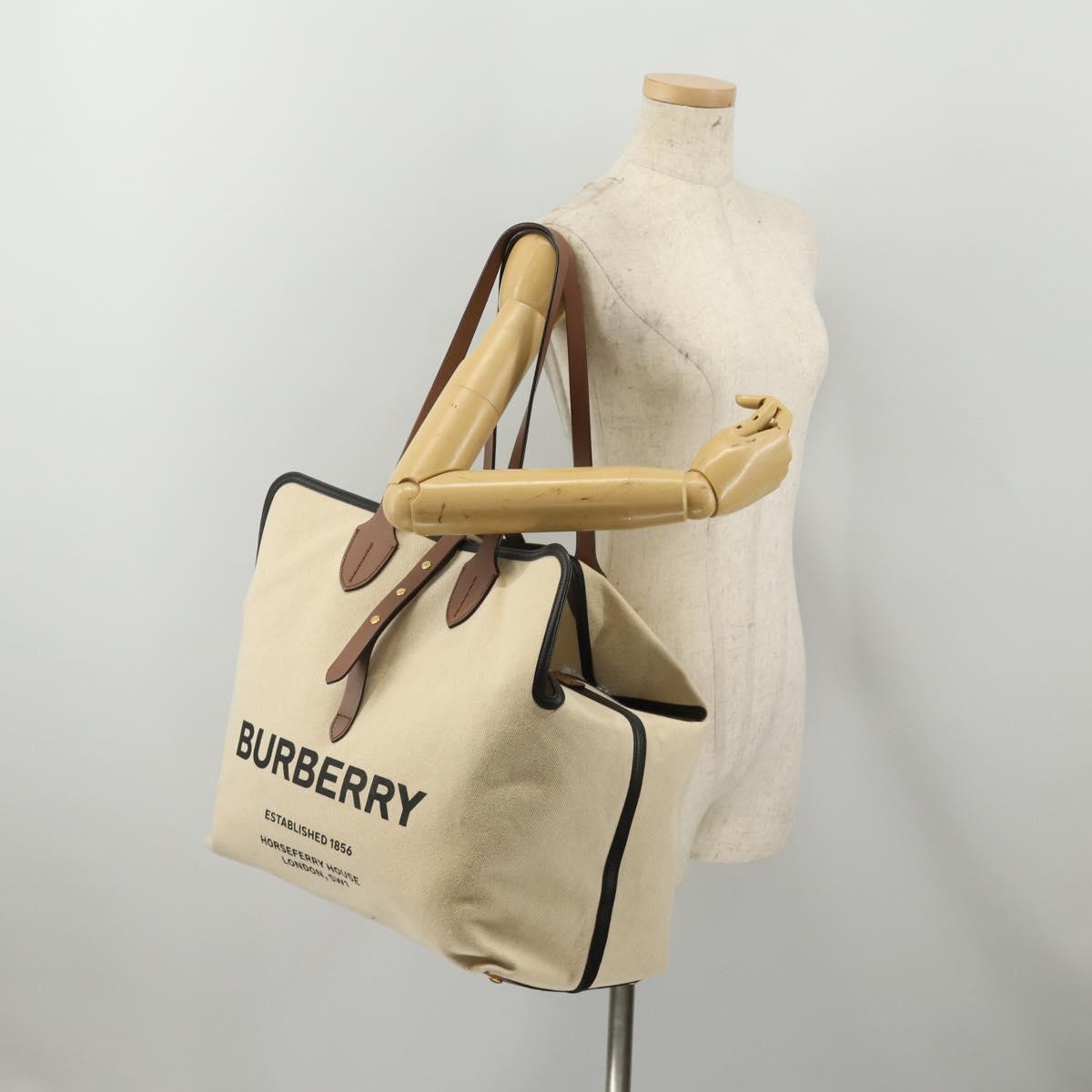 BURBERRY Tote Bag Canvas Beige Gold Auth 200677A