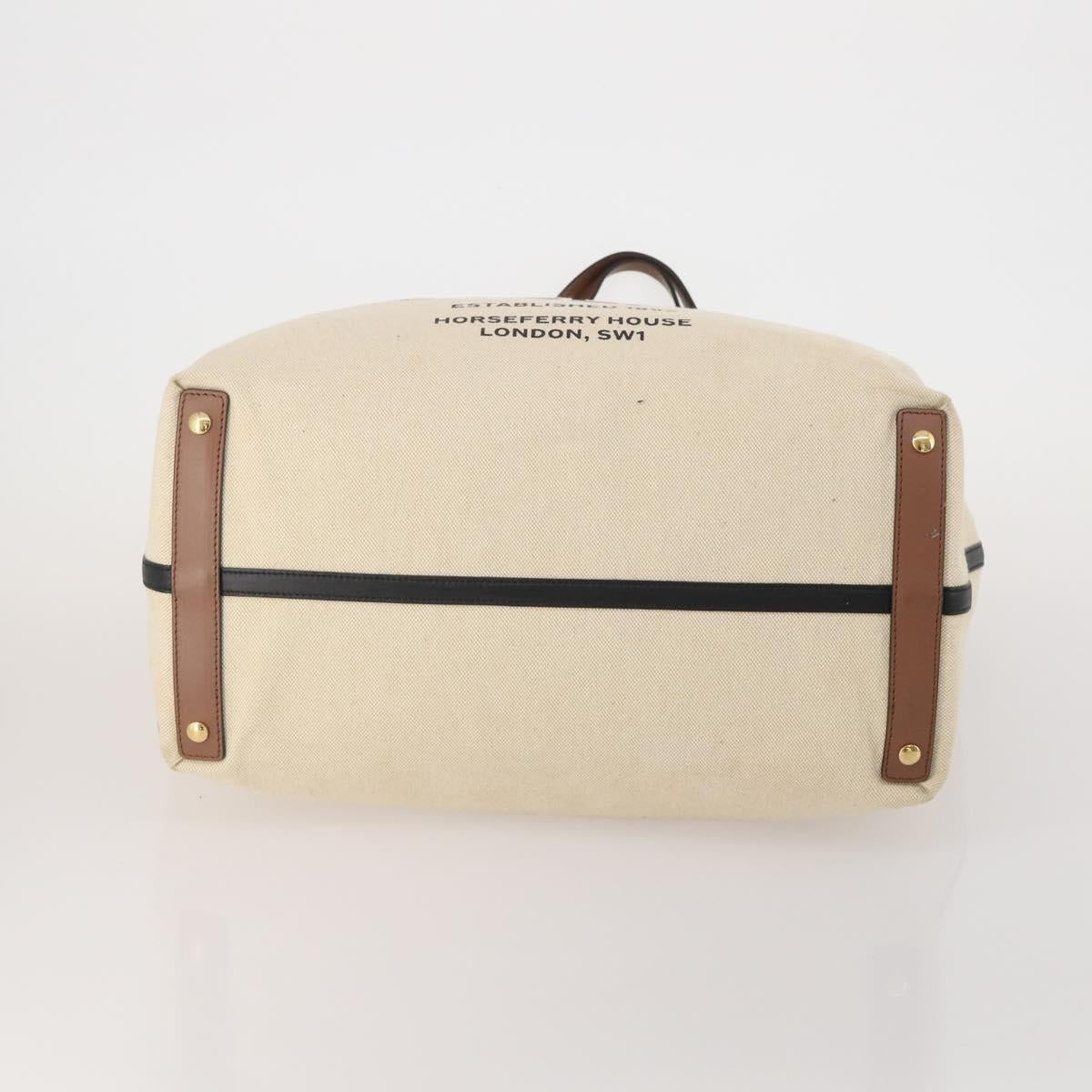 BURBERRY Tote Bag Canvas Beige Gold Auth 200677A