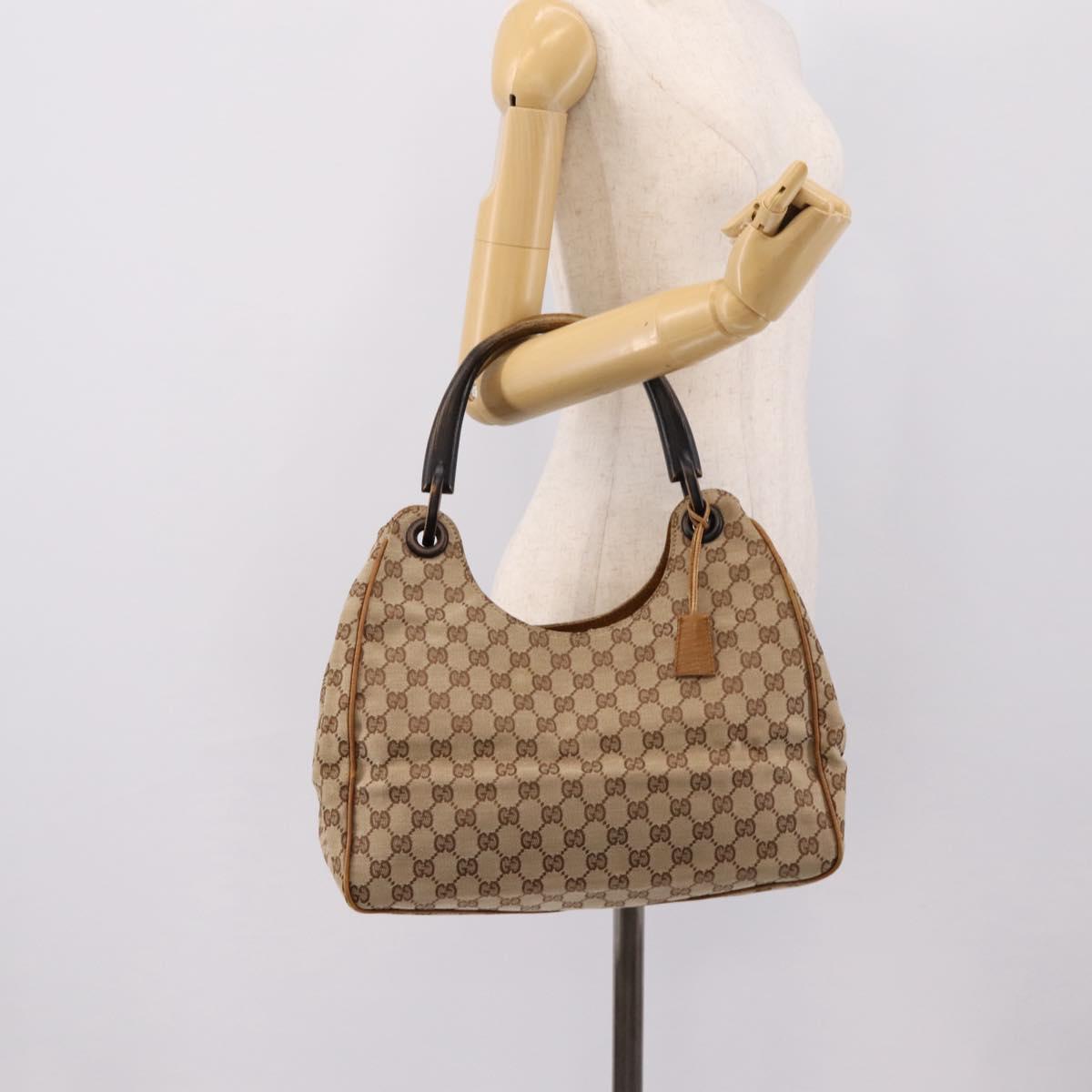 GUCCI GG Canvas Wood Handle Hand Bag Canvas Beige 106494 Auth 200679V