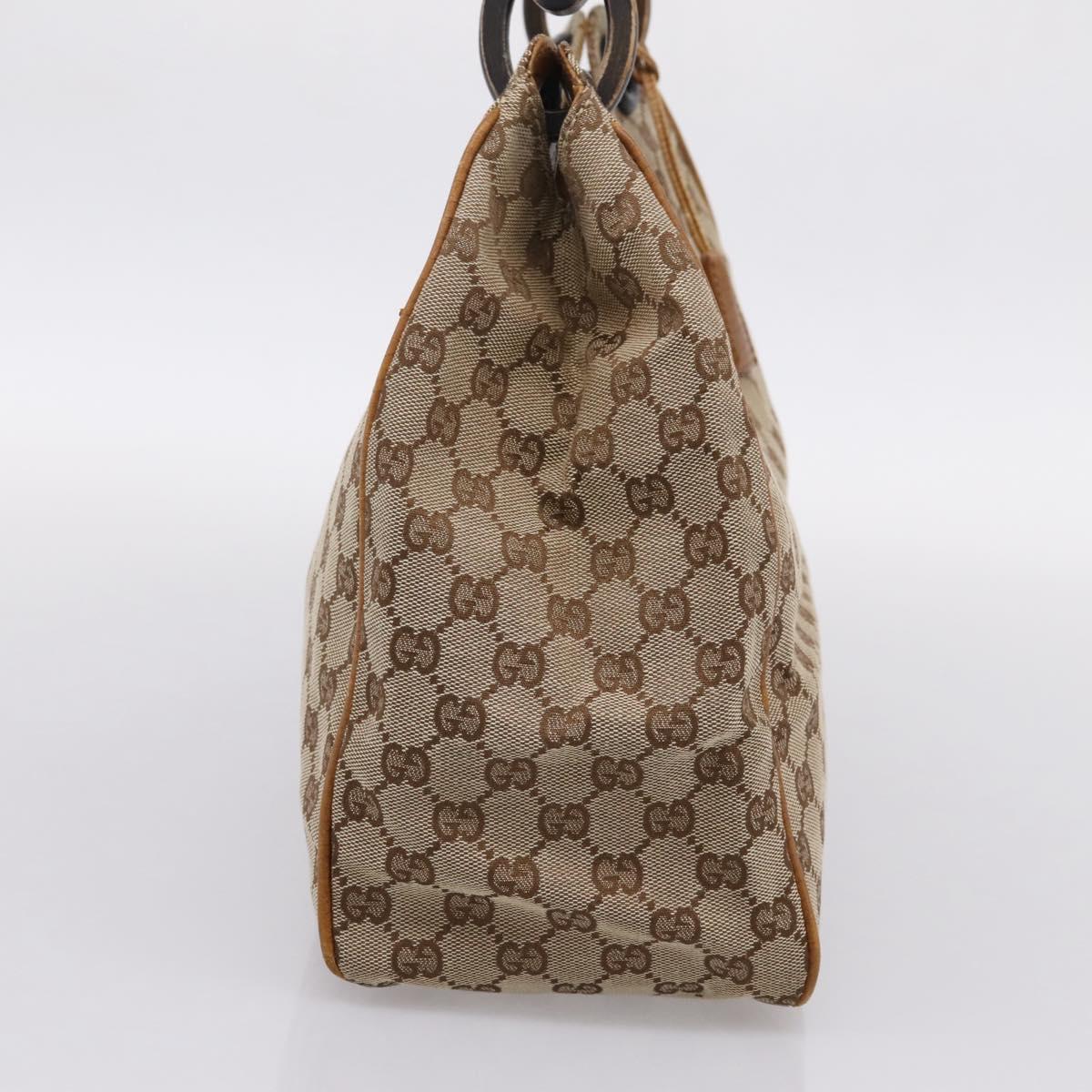 GUCCI GG Canvas Wood Handle Hand Bag Canvas Beige 106494 Auth 200679V