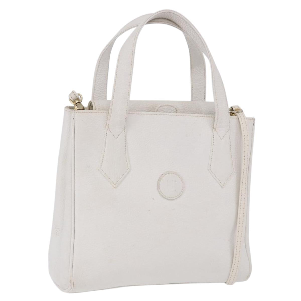 FENDI Hand Bag Leather 2way White Gold Auth 200680