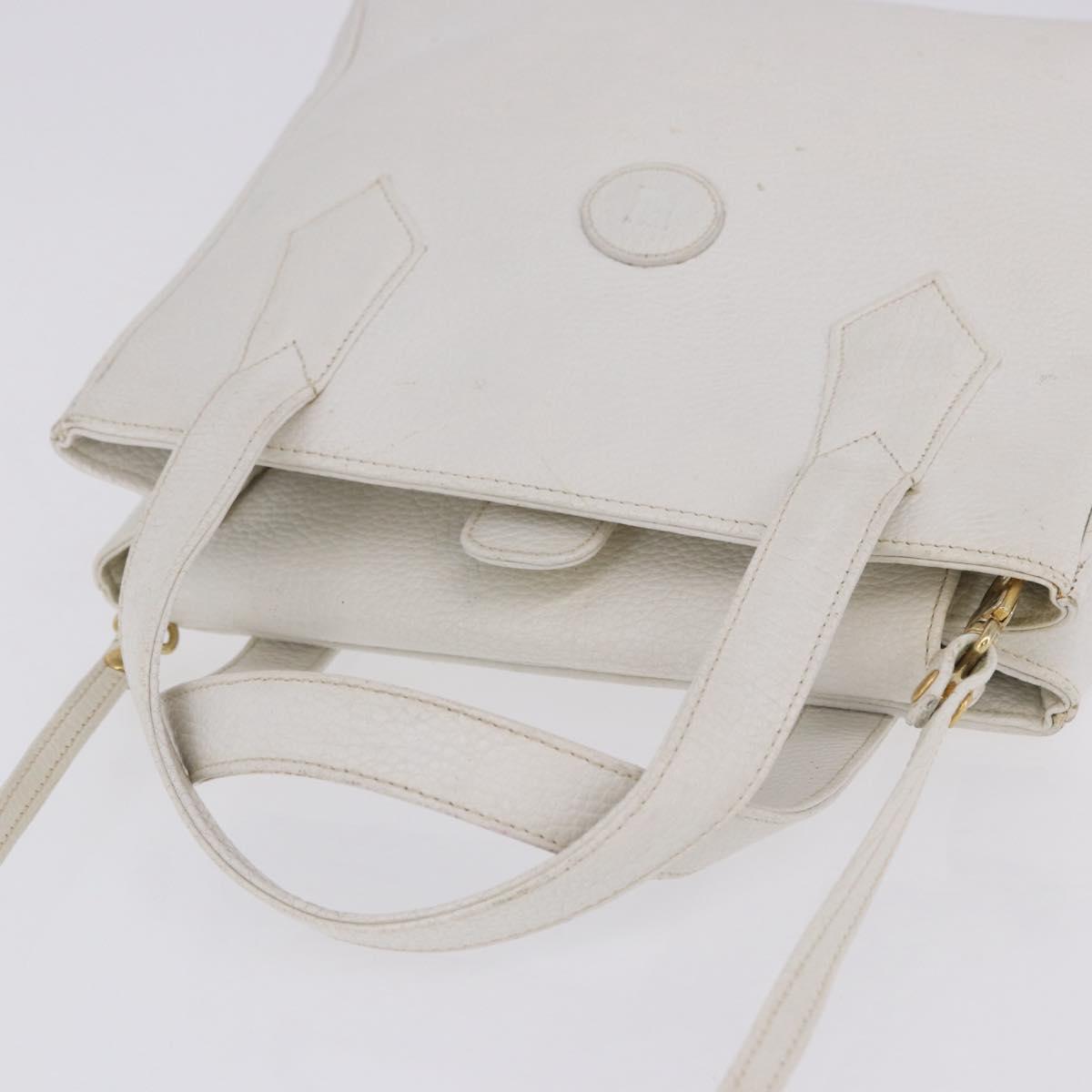 FENDI Hand Bag Leather 2way White Gold Auth 200680