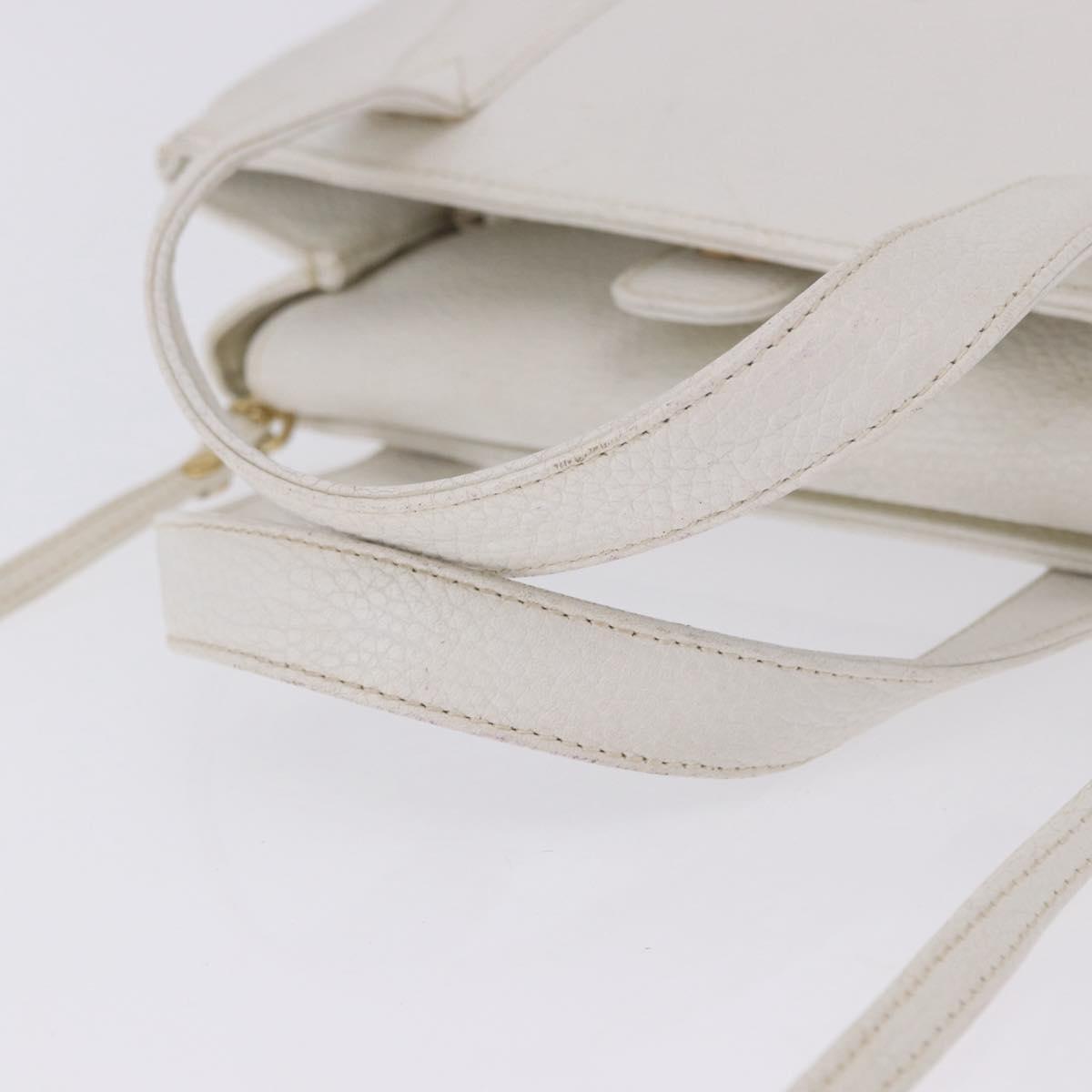 FENDI Hand Bag Leather 2way White Gold Auth 200680