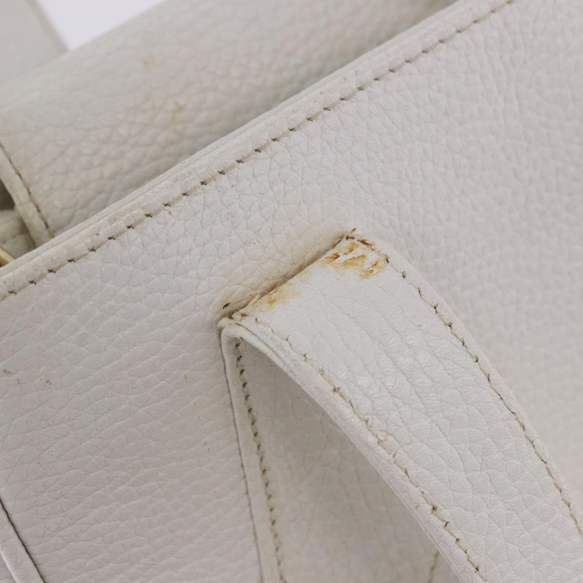 FENDI Hand Bag Leather 2way White Gold Auth 200680