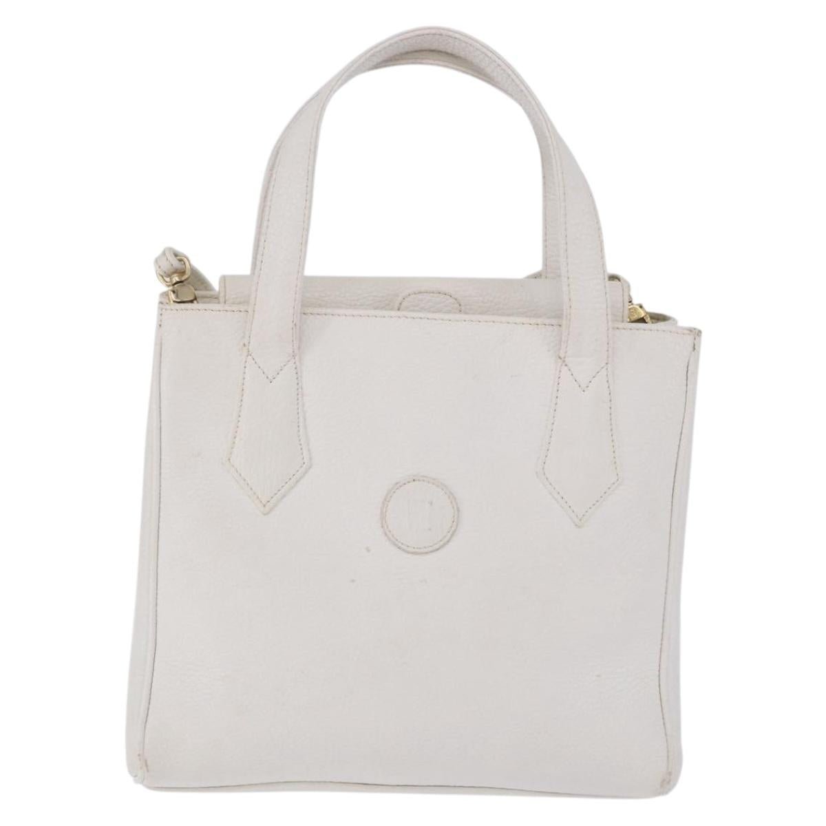 FENDI Hand Bag Leather 2way White Gold Auth 200680