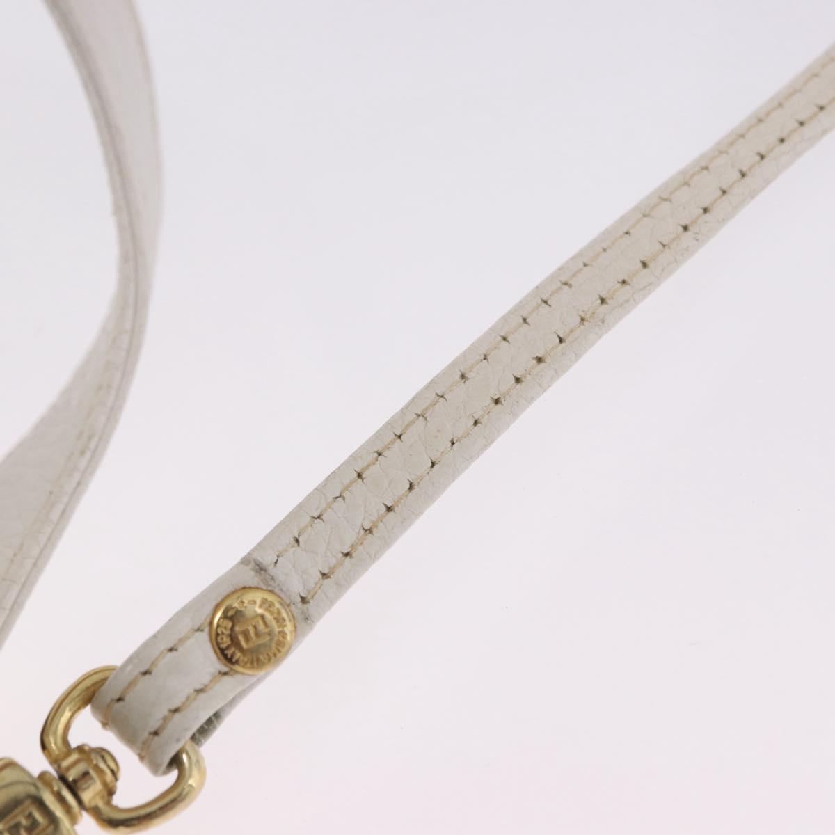 FENDI Hand Bag Leather 2way White Gold Auth 200680