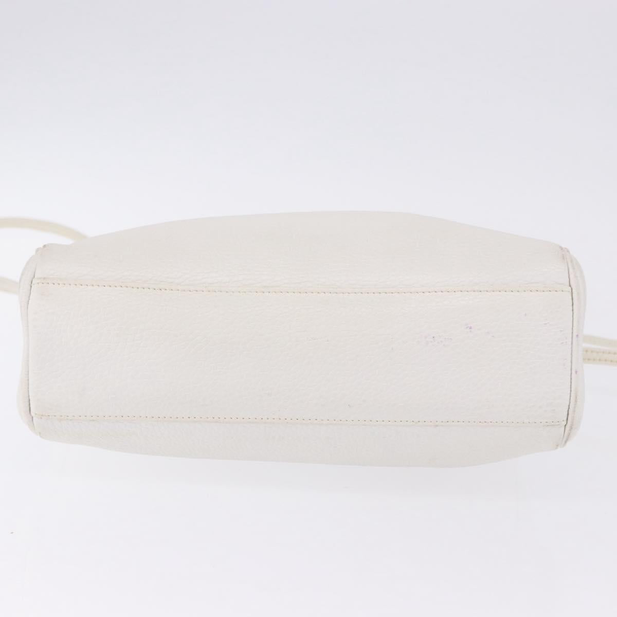 FENDI Hand Bag Leather 2way White Gold Auth 200680
