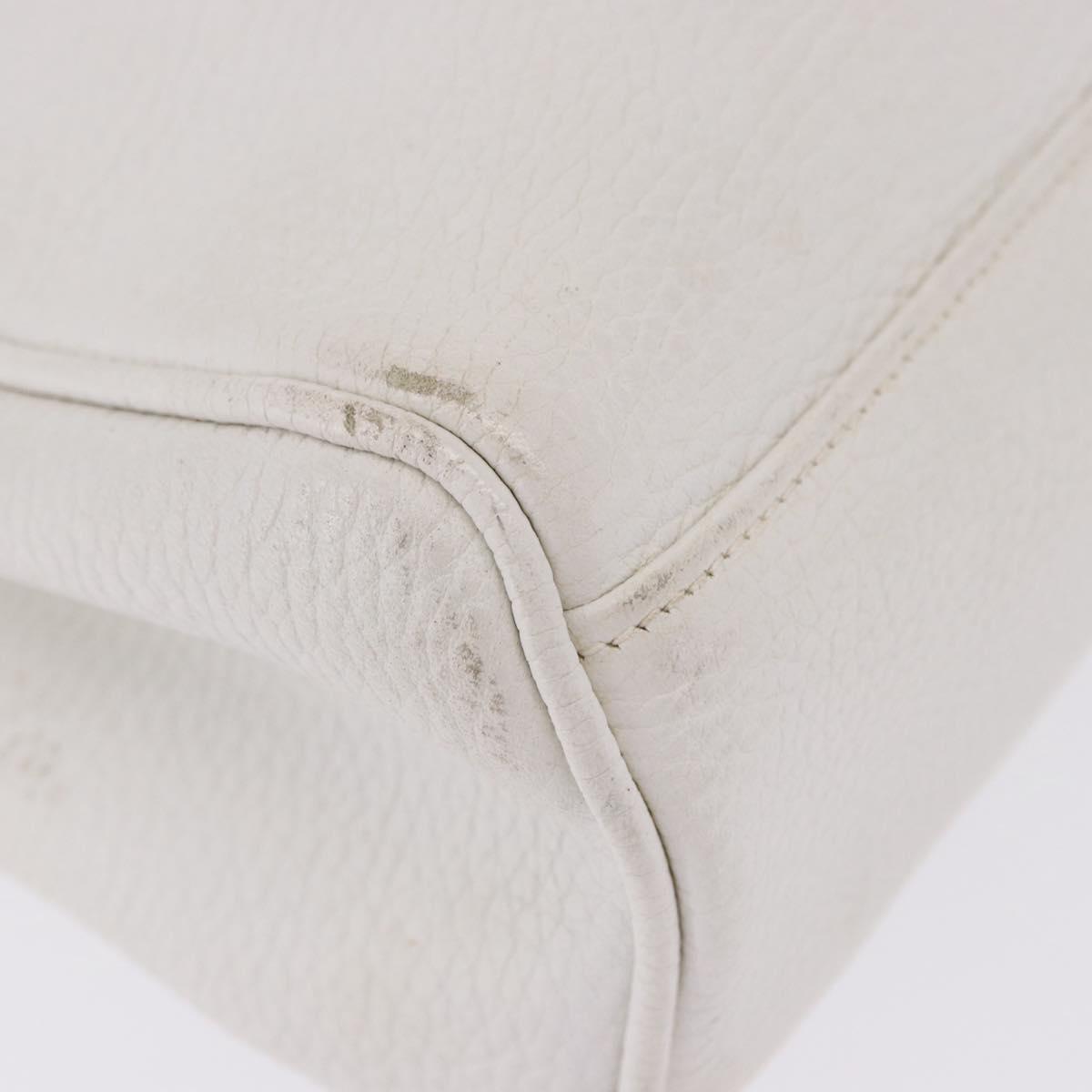 FENDI Hand Bag Leather 2way White Gold Auth 200680
