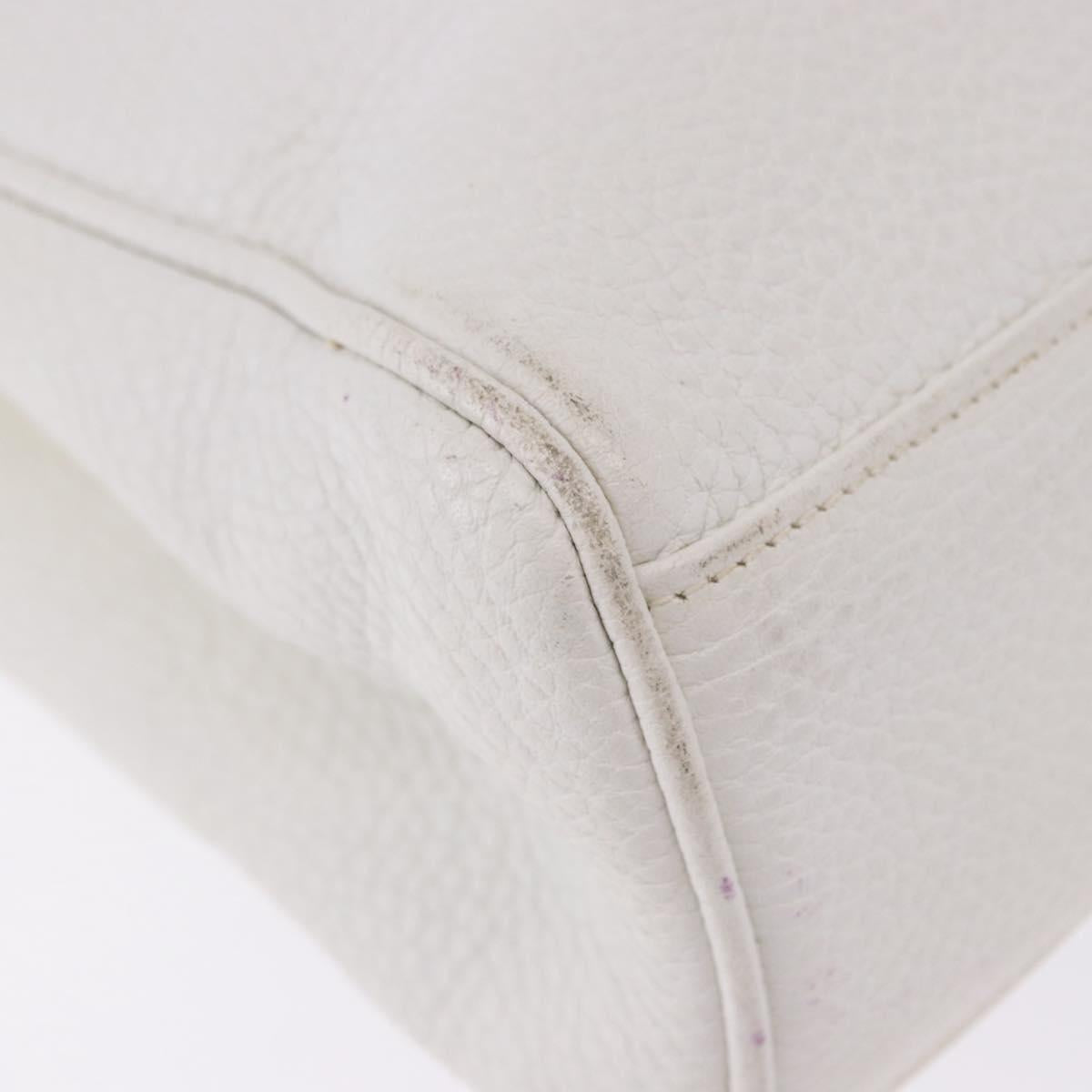 FENDI Hand Bag Leather 2way White Gold Auth 200680