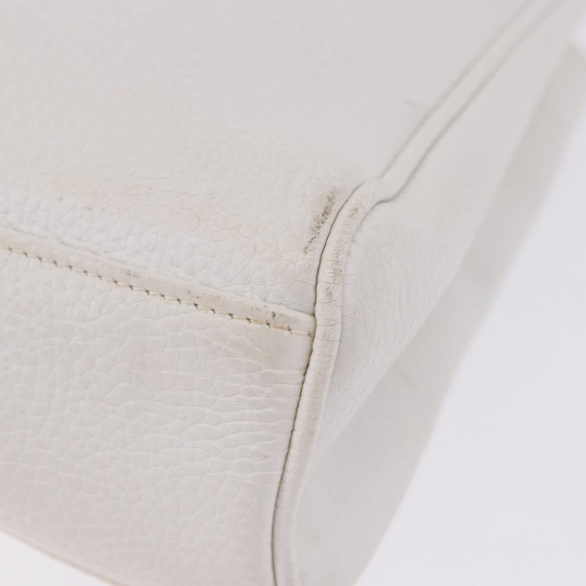 FENDI Hand Bag Leather 2way White Gold Auth 200680