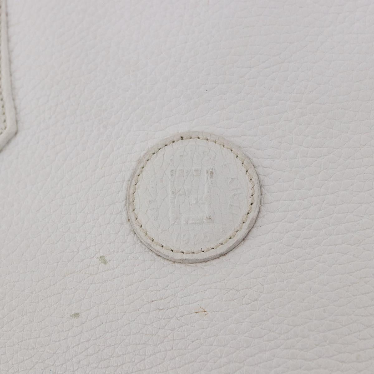 FENDI Hand Bag Leather 2way White Gold Auth 200680