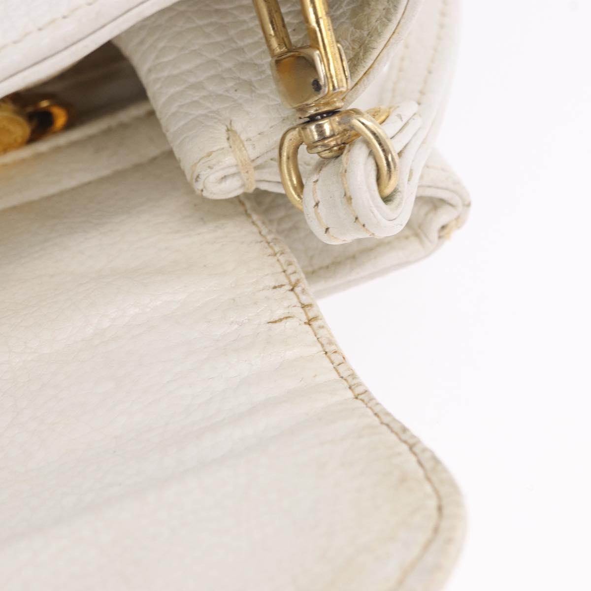 FENDI Hand Bag Leather 2way White Gold Auth 200680