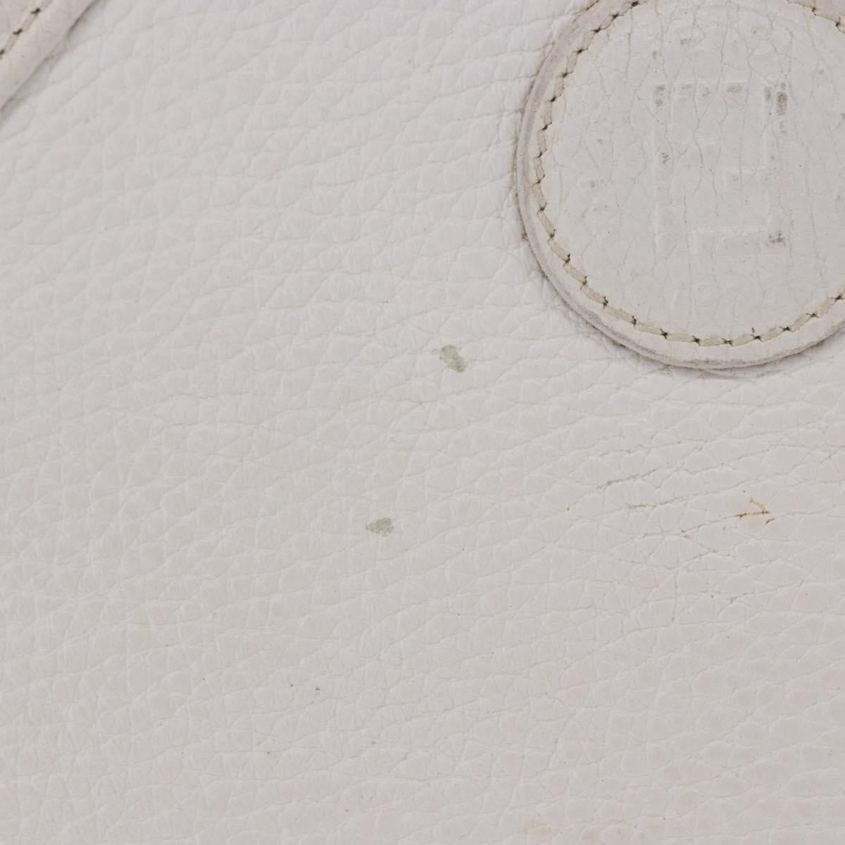 FENDI Hand Bag Leather 2way White Gold Auth 200680