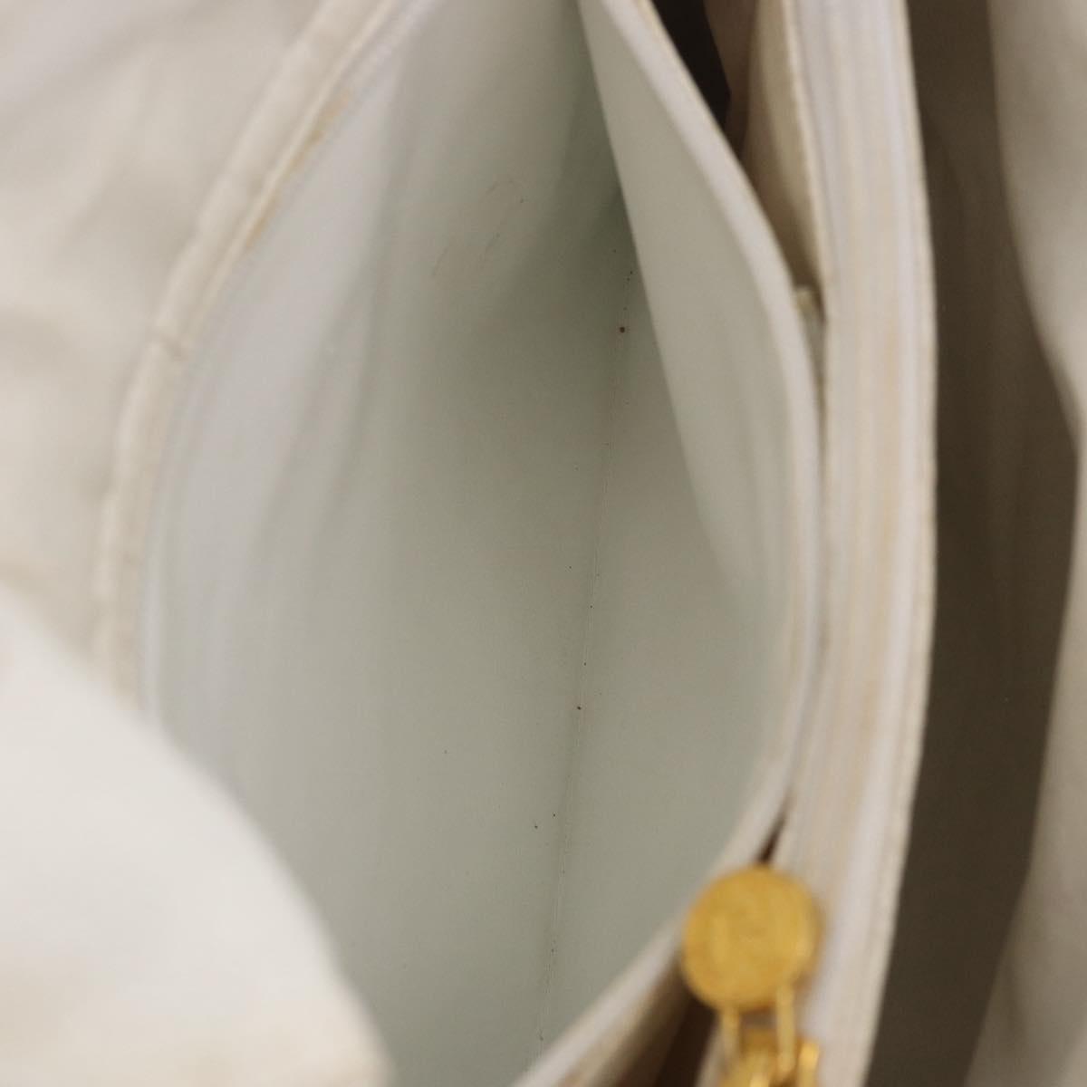 FENDI Hand Bag Leather 2way White Gold Auth 200680