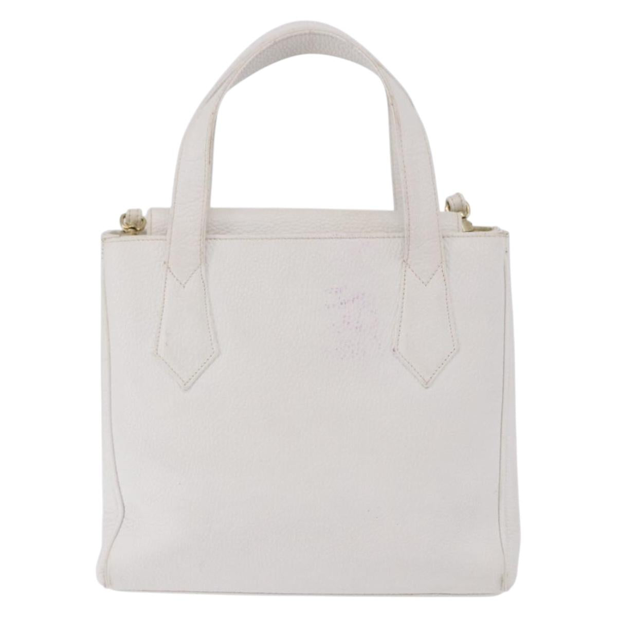 FENDI Hand Bag Leather 2way White Gold Auth 200680