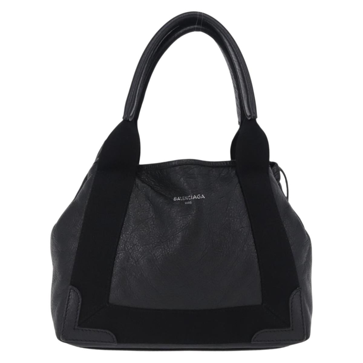BALENCIAGA Navy Cabas XS Hand Bag Leather 2way Black Silver 542018 Auth 200682A