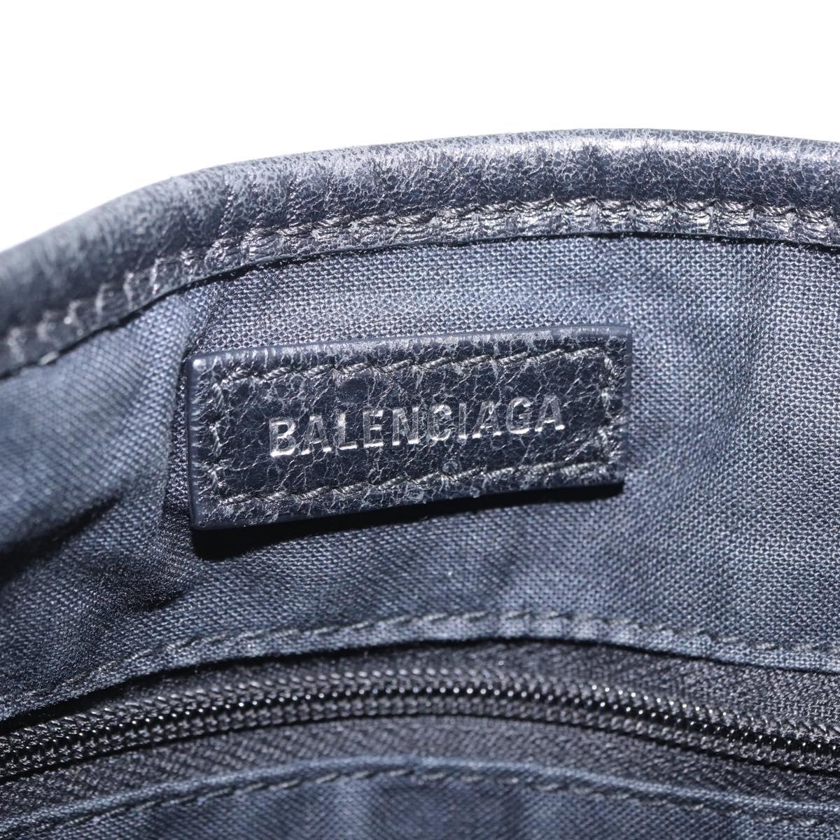 BALENCIAGA Navy Cabas XS Hand Bag Leather 2way Black Silver 542018 Auth 200682A