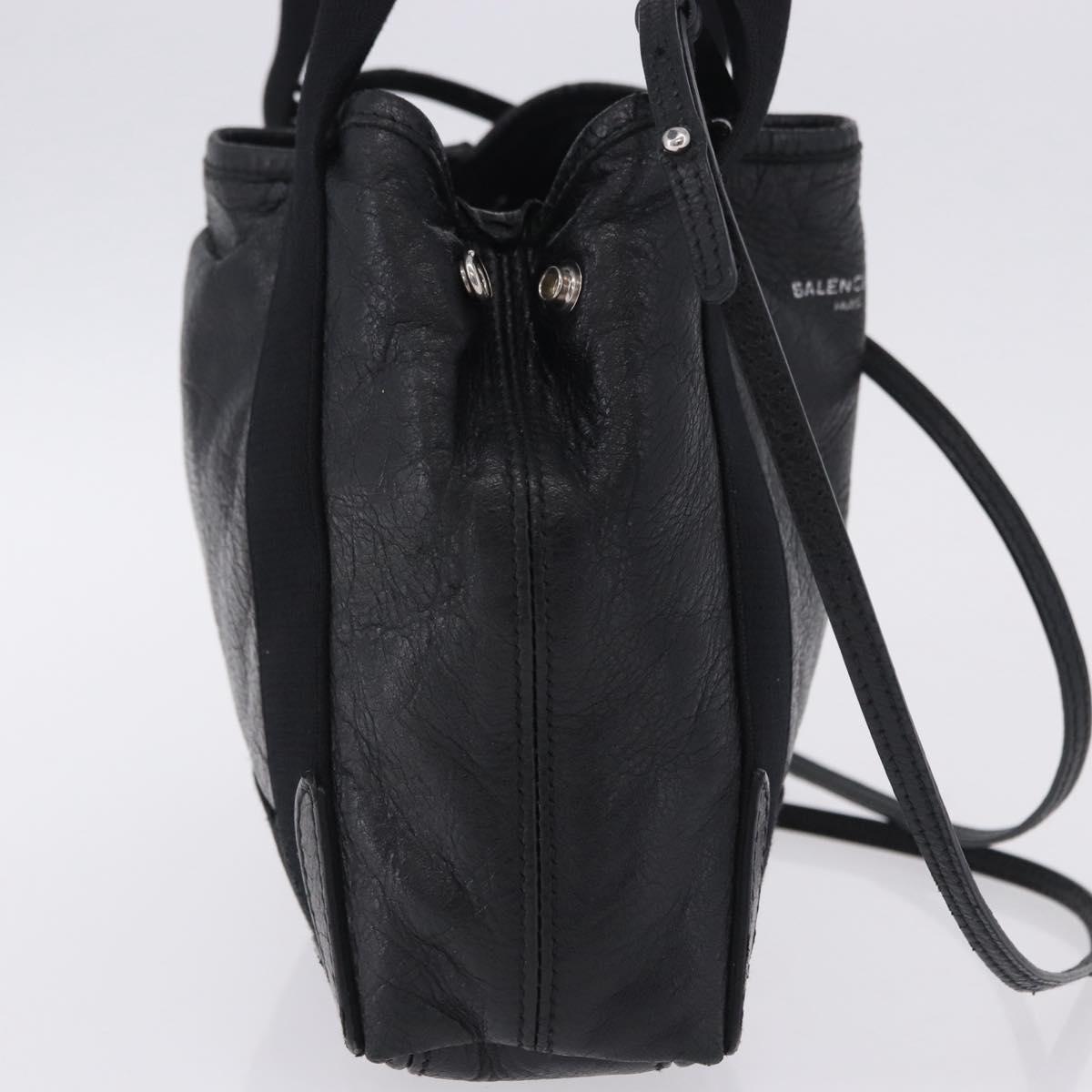 BALENCIAGA Navy Cabas XS Hand Bag Leather 2way Black Silver 542018 Auth 200682A