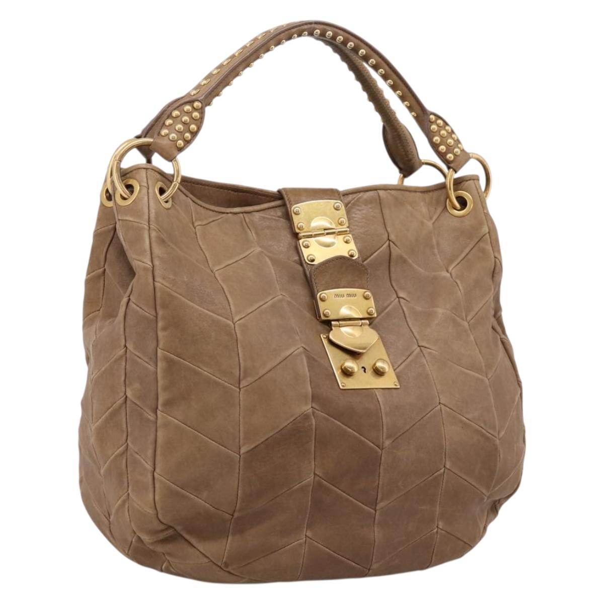 Miu Miu Tote Bag Leather Gold Brown Auth 200683A