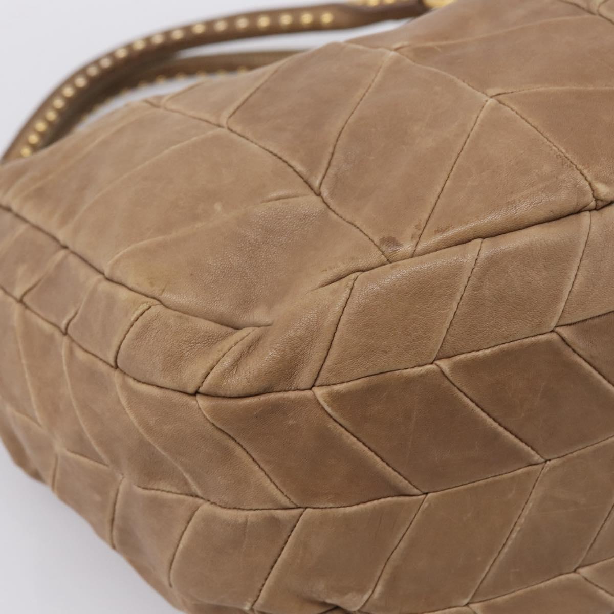 Miu Miu Tote Bag Leather Gold Brown Auth 200683A