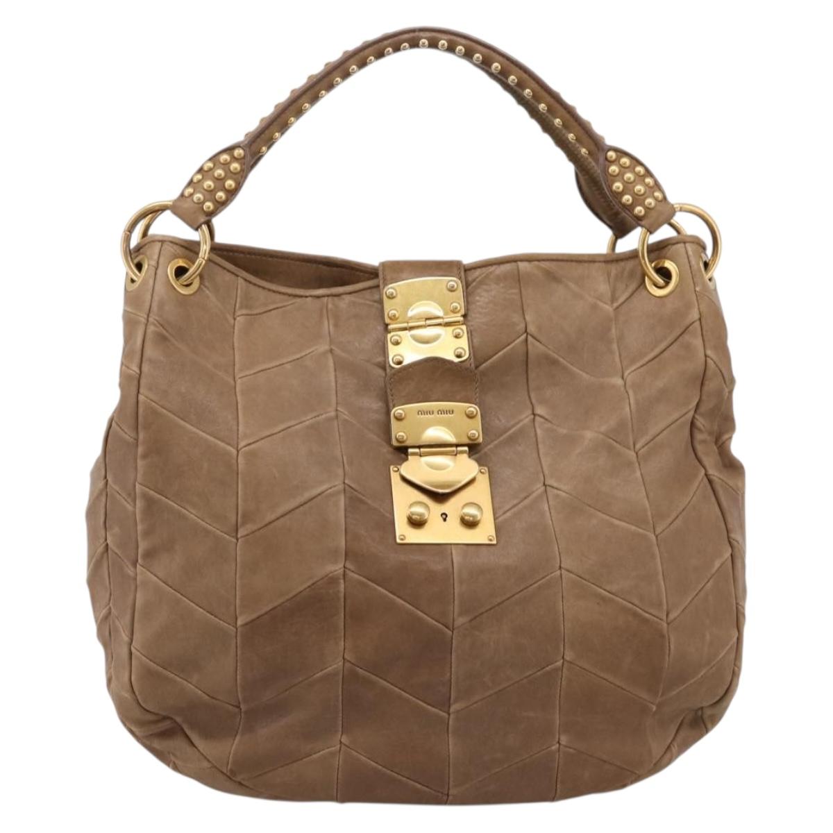 Miu Miu Tote Bag Leather Gold Brown Auth 200683A