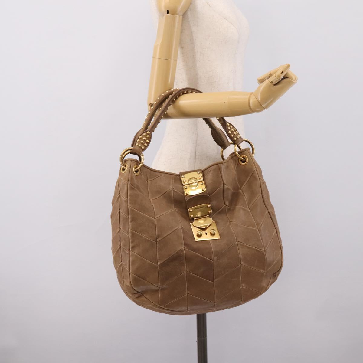 Miu Miu Tote Bag Leather Gold Brown Auth 200683A