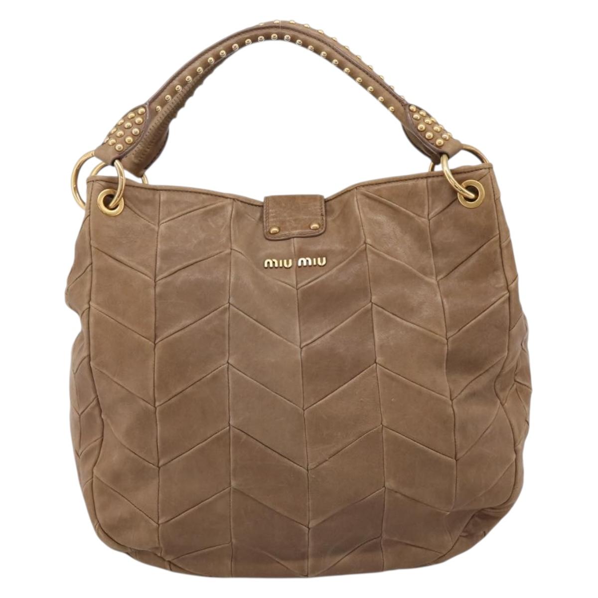 Miu Miu Tote Bag Leather Gold Brown Auth 200683A