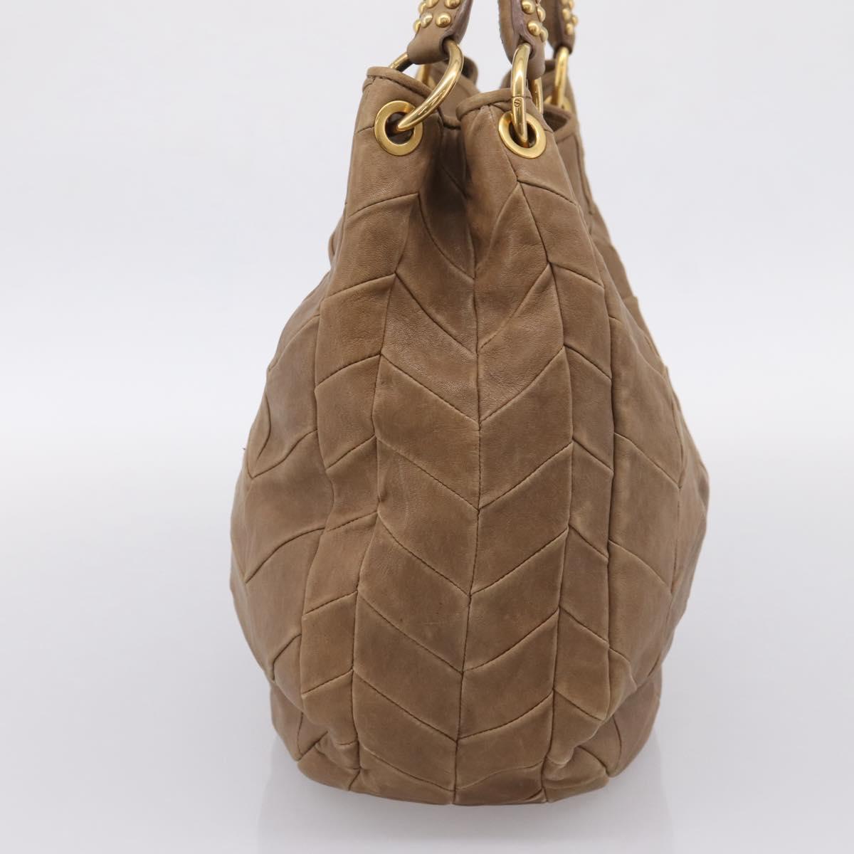 Miu Miu Tote Bag Leather Gold Brown Auth 200683A
