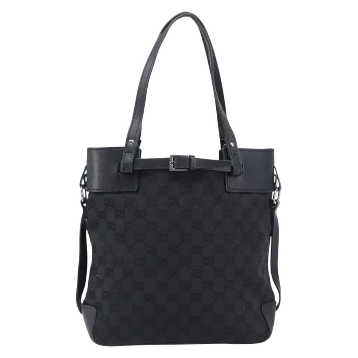GUCCI GG Canvas Tote Bag Black Silver 107757 Auth 200686