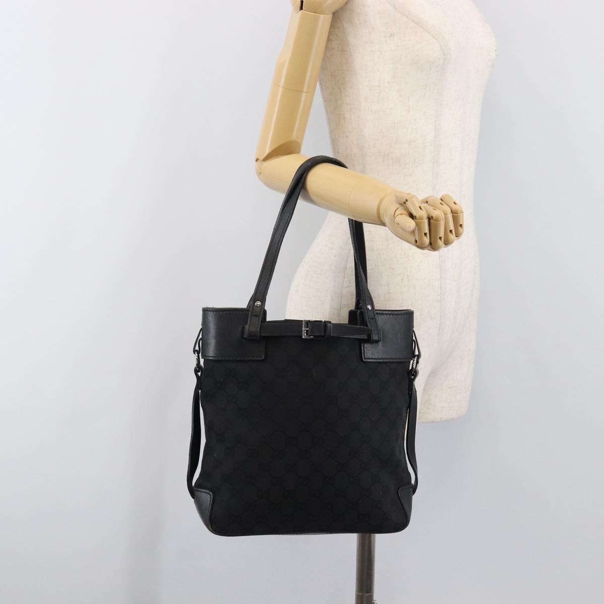 GUCCI GG Canvas Tote Bag Black Silver 107757 Auth 200686