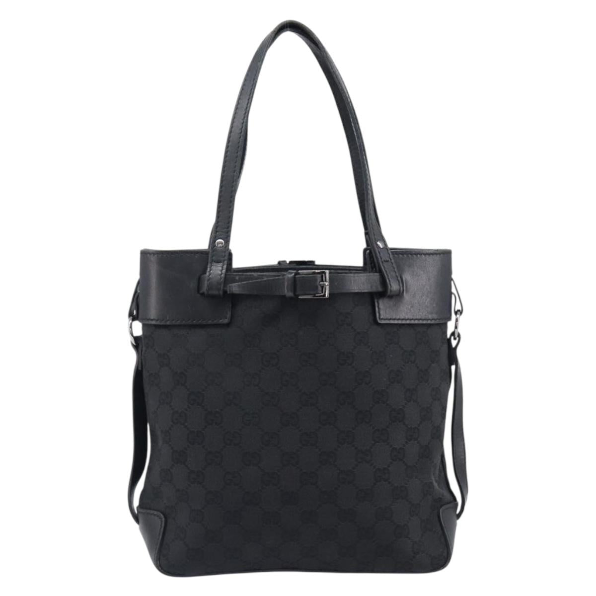 GUCCI GG Canvas Tote Bag Black Silver 107757 Auth 200686