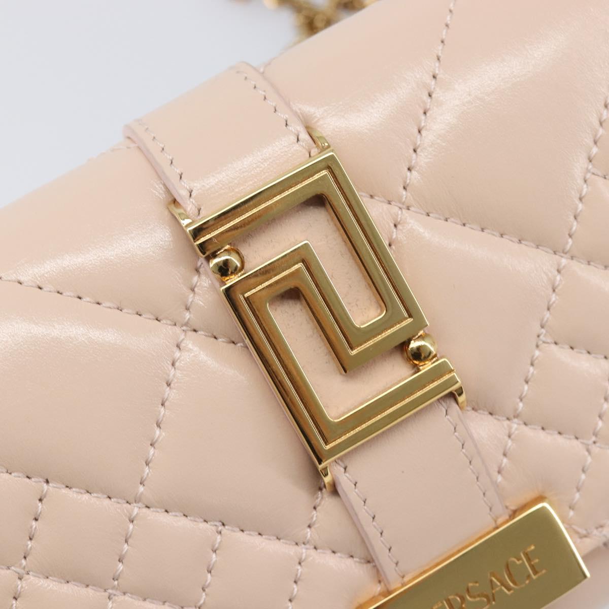 VERSACE Chain Shoulder Wallet Greca Goddess Leather Pink Gold Auth 200687V