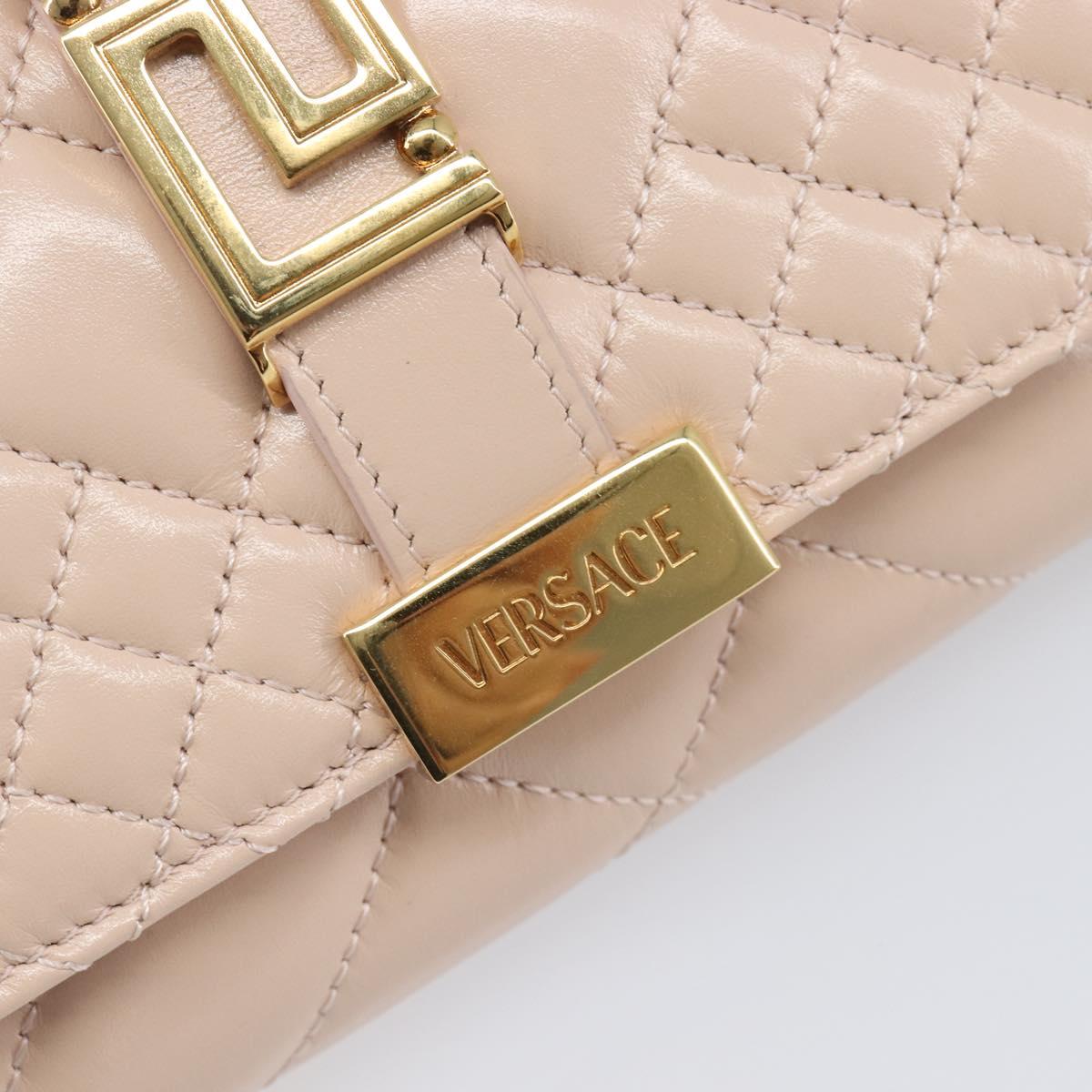 VERSACE Chain Shoulder Wallet Greca Goddess Leather Pink Gold Auth 200687V