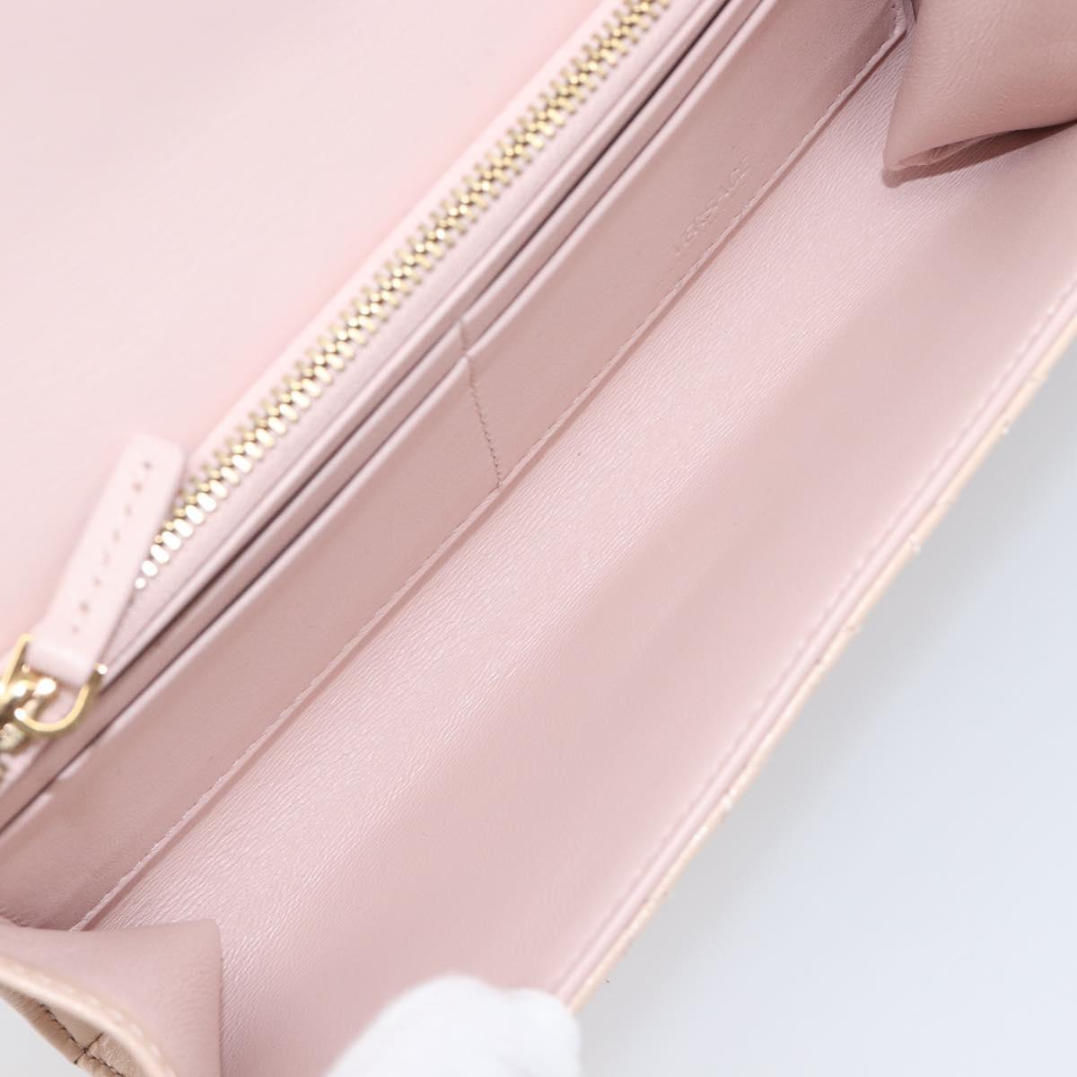 VERSACE Chain Shoulder Wallet Greca Goddess Leather Pink Gold Auth 200687V