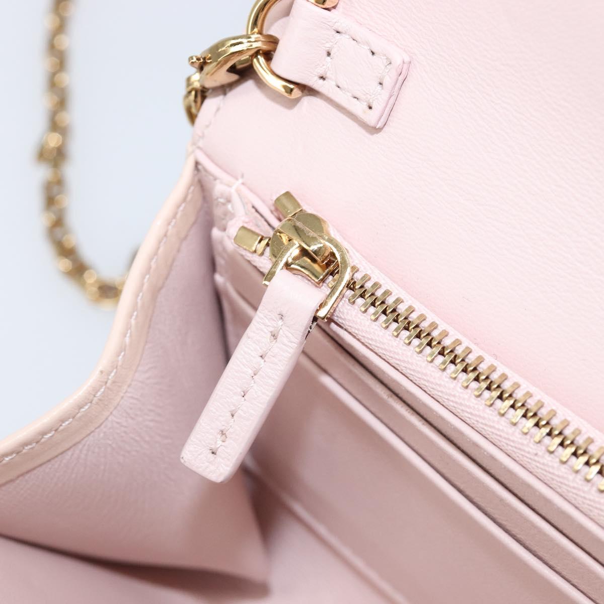 VERSACE Chain Shoulder Wallet Greca Goddess Leather Pink Gold Auth 200687V
