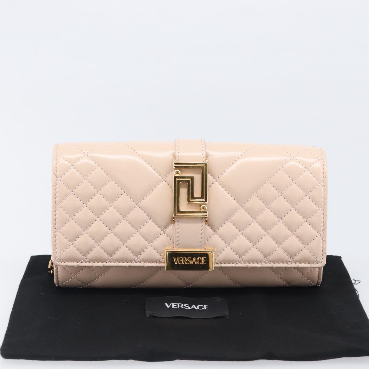 VERSACE Chain Shoulder Wallet Greca Goddess Leather Pink Gold Auth 200687V