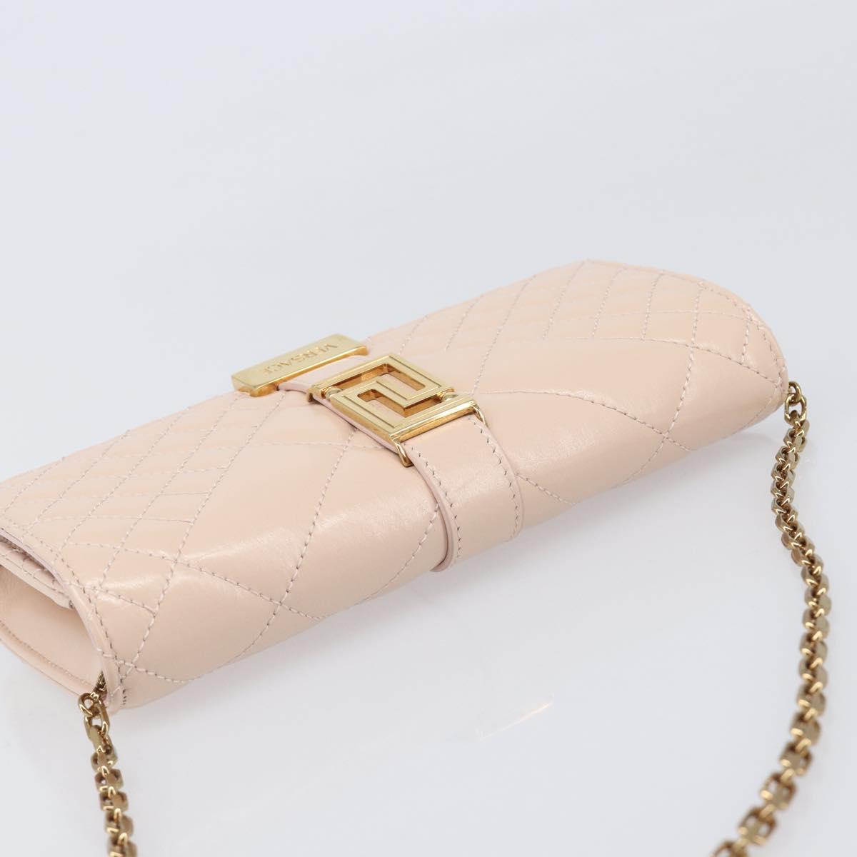 VERSACE Chain Shoulder Wallet Greca Goddess Leather Pink Gold Auth 200687V