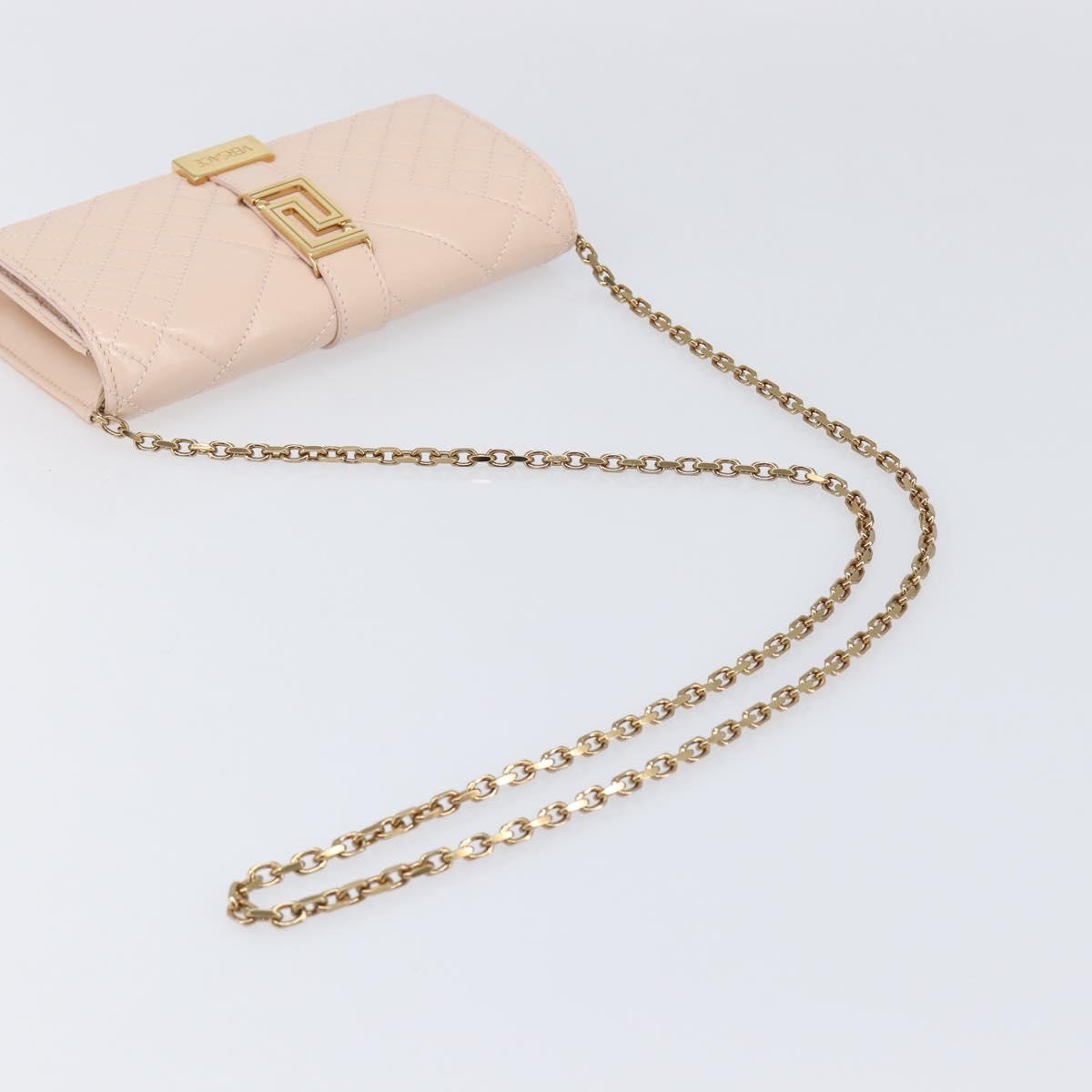 VERSACE Chain Shoulder Wallet Greca Goddess Leather Pink Gold Auth 200687V