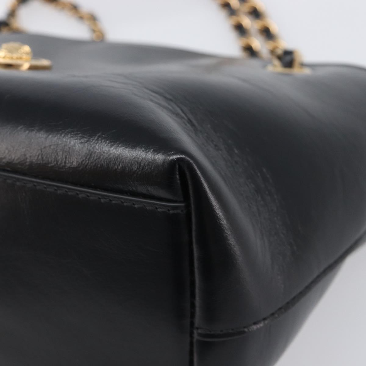 VERSACE Chain Shoulder Bag Leather Black Gold Auth 200691V