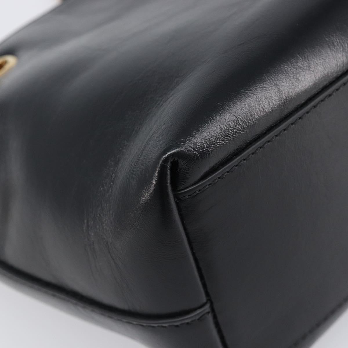 VERSACE Chain Shoulder Bag Leather Black Gold Auth 200691V