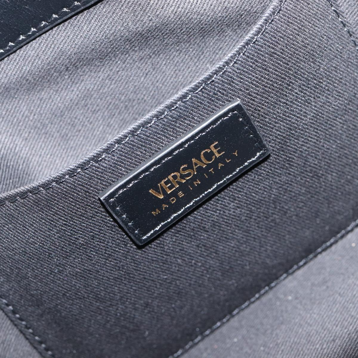 VERSACE Chain Shoulder Bag Leather Black Gold Auth 200691V