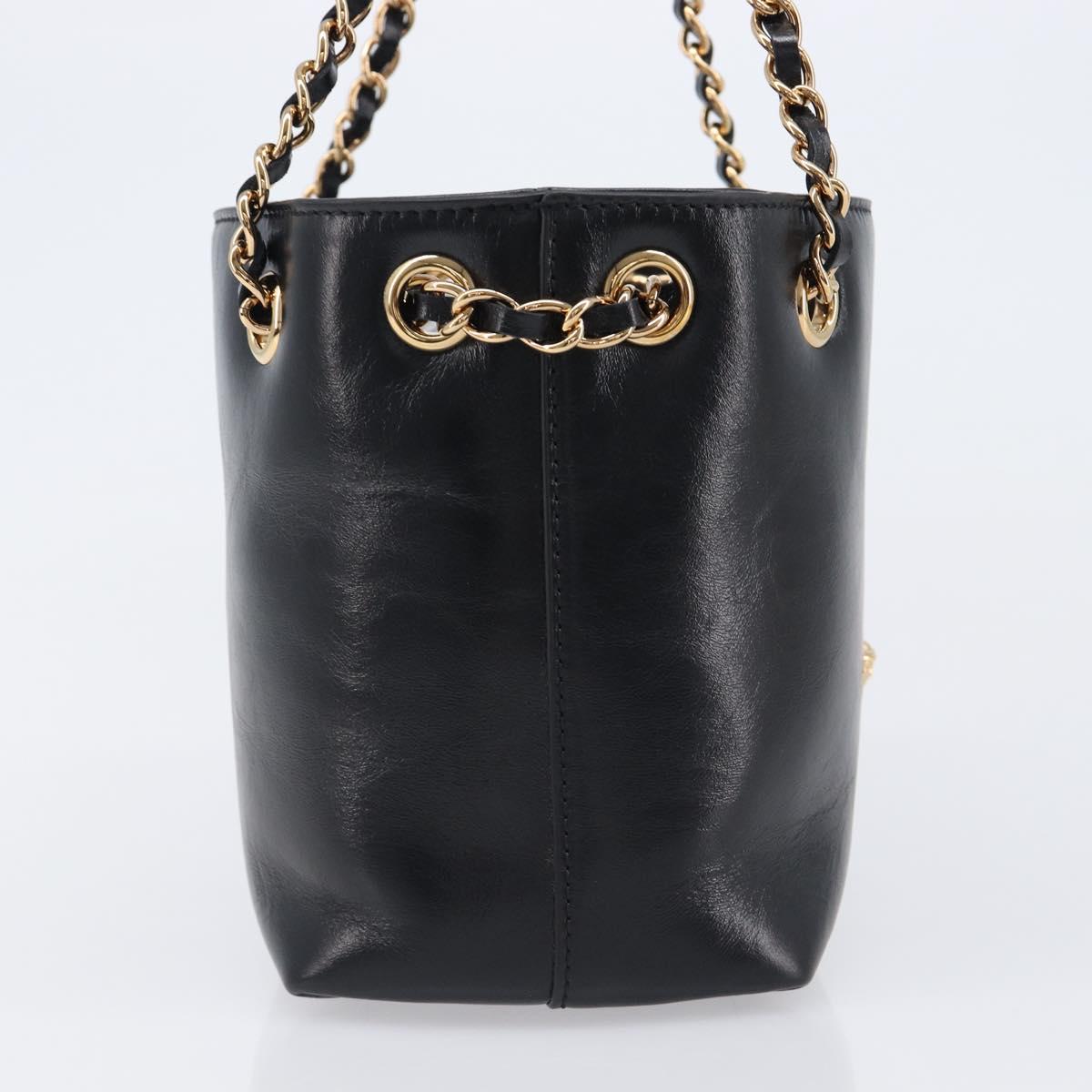 VERSACE Chain Shoulder Bag Leather Black Gold Auth 200691V