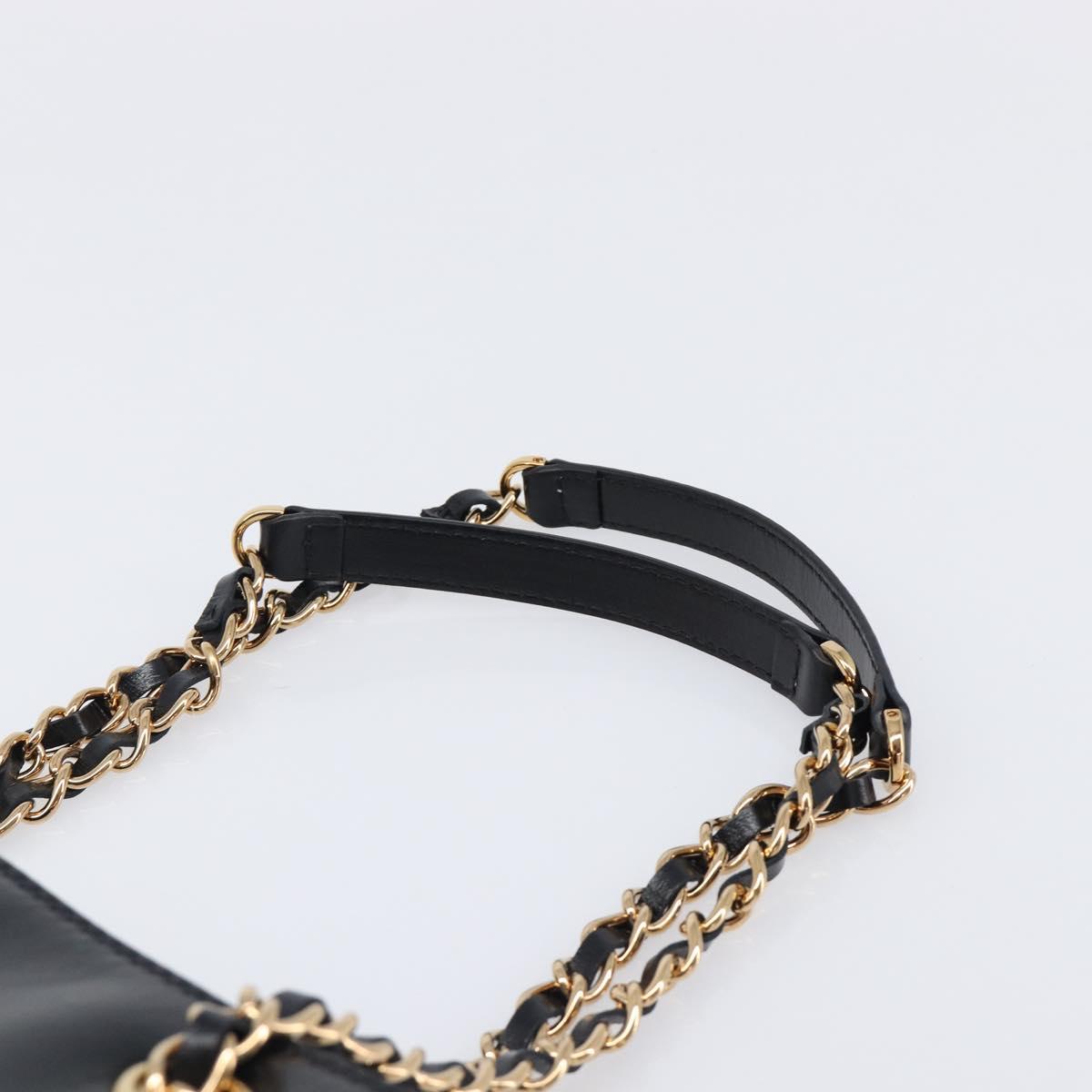 VERSACE Chain Shoulder Bag Leather Black Gold Auth 200691V