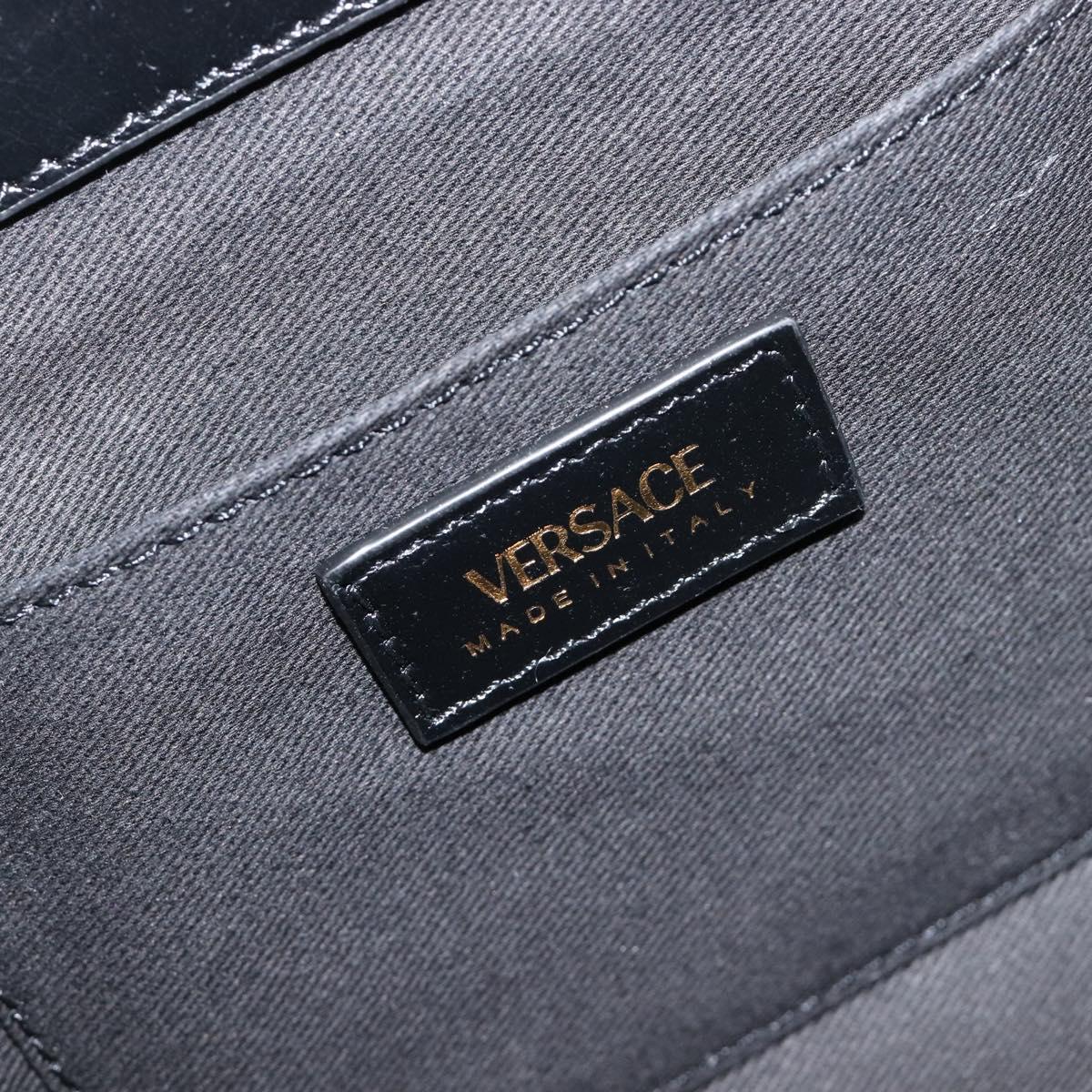 VERSACE Chain Shoulder Bag Leather Black Gold Auth 200692V