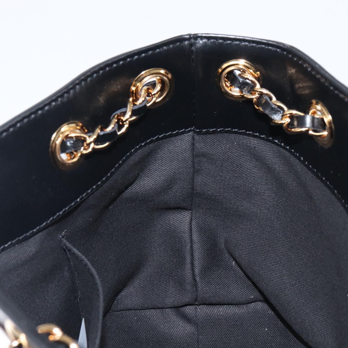 VERSACE Chain Shoulder Bag Leather Black Gold Auth 200692V