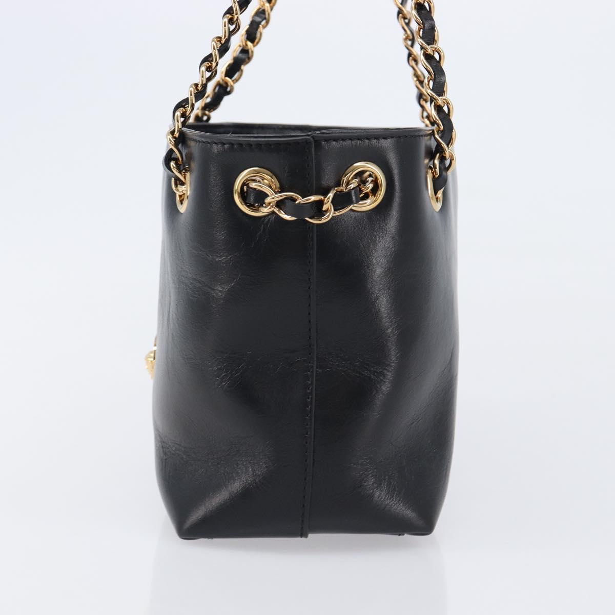 VERSACE Chain Shoulder Bag Leather Black Gold Auth 200692V