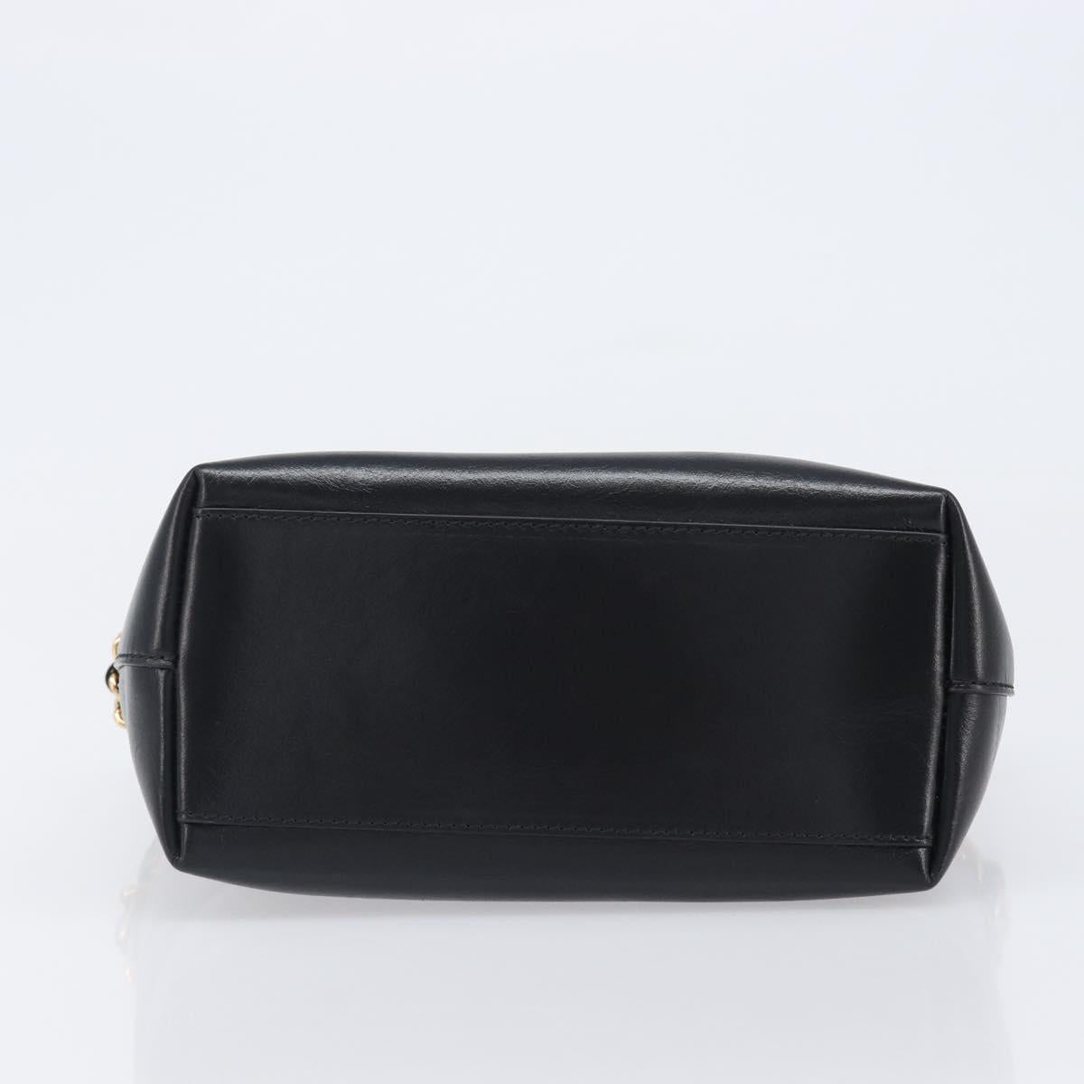 VERSACE Chain Shoulder Bag Leather Black Gold Auth 200692V