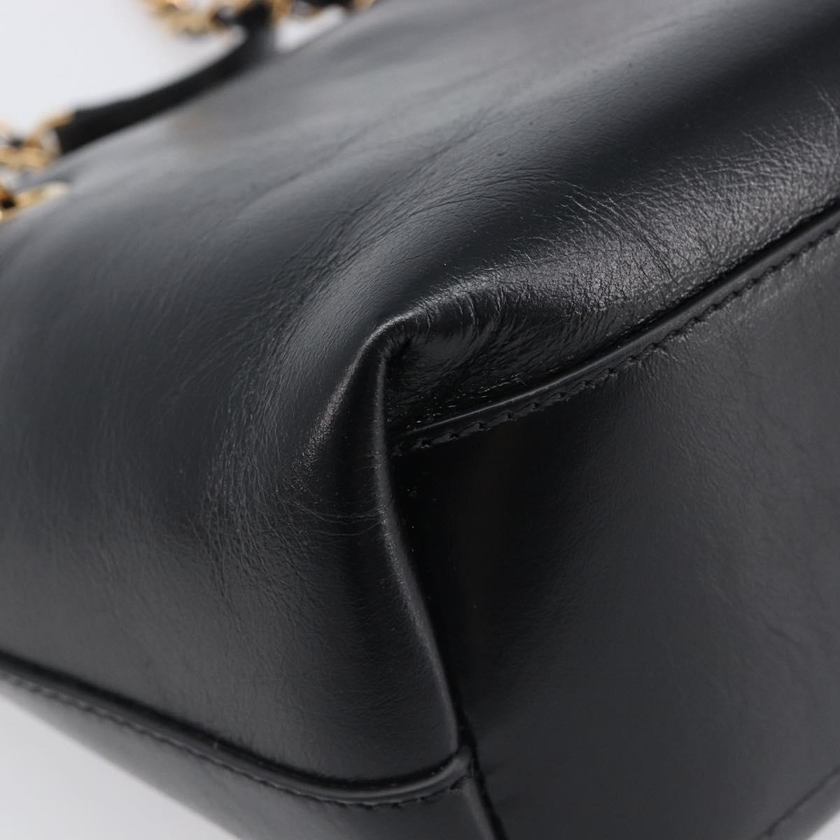 VERSACE Chain Shoulder Bag Leather Black Gold Auth 200693V